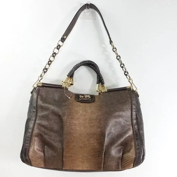 VINTAGE Coach Bag Brown Leather Shoulder Lizard Chain RARE 70TH ANNIVERSARY - Picture 4 of 16